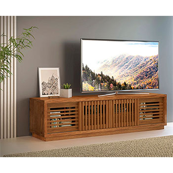Furnitech FT82WS Contemporary TV Stand Console up to 90" TVs in Warm Honey Oak Finish.