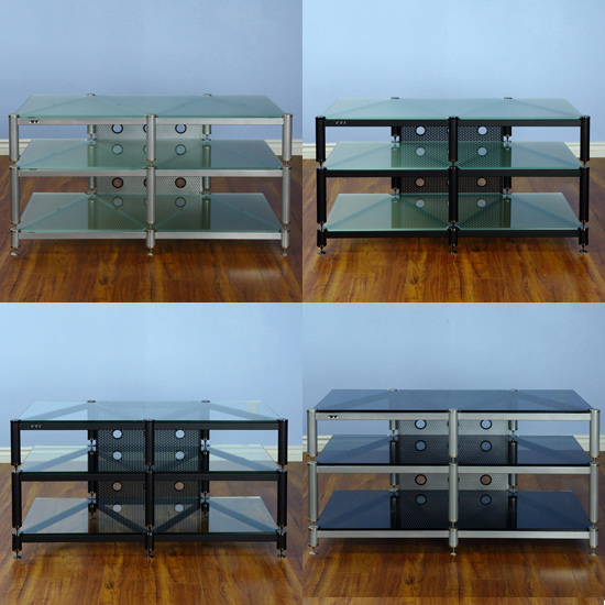 VTI BLG503 Series - 3 Shelf Audio Rack TV Stand up to 55 TVs in Tinted  Black, Clear or Frosted glass.