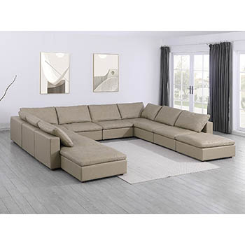 DivanItalia - Global United Furniture 1100 Sectional with Chaise, Top Grain Genuine Italian Leather 10 Piece in Beige color.