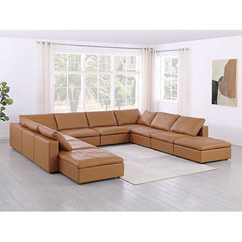 DivanItalia - Global United Furniture 1100 Sectional with Chaise, Top Grain Genuine Italian Leather 10 Piece in Cognac color.