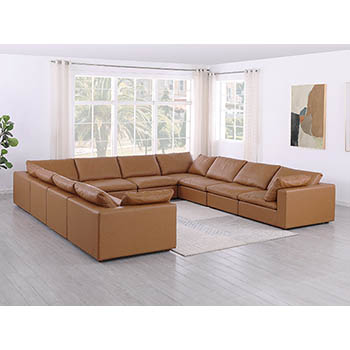 DivanItalia - Global United Furniture 1100 Sectional, Top Grain Genuine Italian Leather 10 Piece in Cognac color.