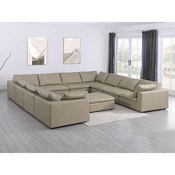 DivanItalia - Global United Furniture 1100 Sectional, Top Grain Genuine Italian Leather 11 Piece with Ottoman in Beige color.