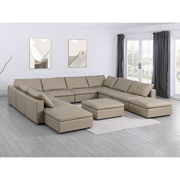 DivanItalia - Global United Furniture 1100 Sectional with Chaise, Top Grain Genuine Italian Leather 11 Piece with Ottoman in Beige color. 