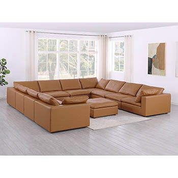 DivanItalia - Global United Furniture 1100 Sectional, Top Grain Genuine Italian Leather 11 Piece with Ottoman in Cognac color.