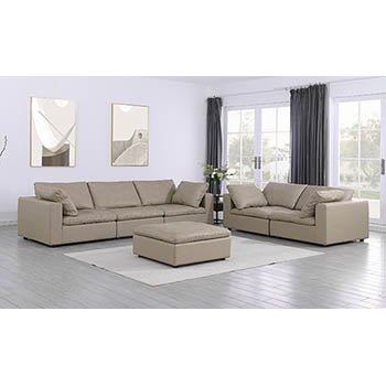 DivanItalia - Global United Furniture 1100 Top Grain Genuine Italian Leather 2 Piece Sofa Set with Ottoman in Beige color.