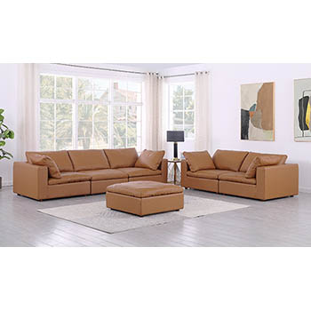 DivanItalia - Global United Furniture 1100 Top Grain Genuine Italian Leather 2 Piece Sofa Set with Ottoman in Cognac color.