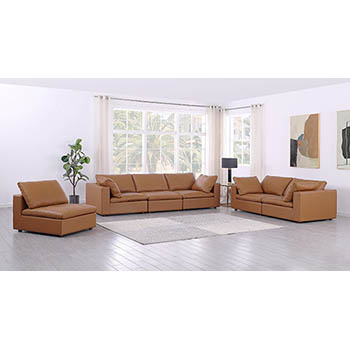 DivanItalia - Global United Furniture 1100 Top Grain Genuine Italian Leather 3 Piece Sofa Set in Cognac color.