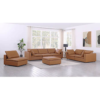 DivanItalia - Global United Furniture 1100 Top Grain Genuine Italian Leather 3 Piece Sofa Set with Ottoman in Cognac color.