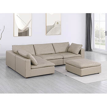 DivanItalia - Global United Furniture 1100 Sectional, Top Grain Genuine Italian Leather 5 Piece Left Arm Facing with Ottoman in Beige color.