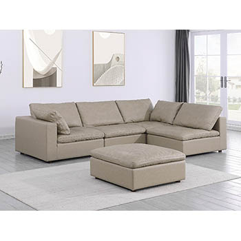 DivanItalia - Global United Furniture 1100 Sectional, Top Grain Genuine Italian Leather 5 Piece Right Arm Facing with Ottoman in Beige color.