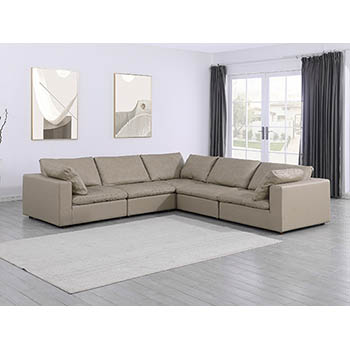 DivanItalia - Global United Furniture 1100 Sectional, Top Grain Genuine Italian Leather 5 Piece in Beige color.