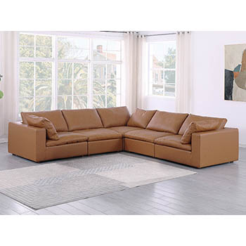 DivanItalia - Global United Furniture 1100 Sectional, Top Grain Genuine Italian Leather 5 Piece in Cognac color.