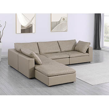 DivanItalia - Global United Furniture 1100 Sectional with Chaise, Top Grain Genuine Italian Leather 5 Piece Left Arm Facing in Beige color.