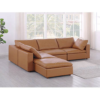 DivanItalia - Global United Furniture 1100 Sectional with Chaise, Top Grain Genuine Italian Leather 5 Piece Left Arm Facing in Cognac color.