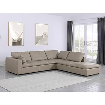 DivanItalia - Global United Furniture 1100 Sectional with Chaise, Top Grain Genuine Italian Leather 5 Piece Right Arm Facing in Beige color.