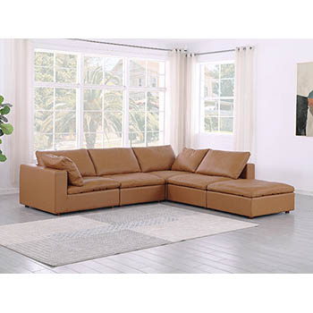 DivanItalia - Global United Furniture 1100 Sectional with Chaise, Top Grain Genuine Italian Leather 5 Piece Right Arm Facing in Cognac color.