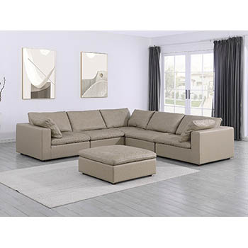 DivanItalia - Global United Furniture 1100 Sectional, Top Grain Genuine Italian Leather 6 Piece with Ottoman in Beige color. 