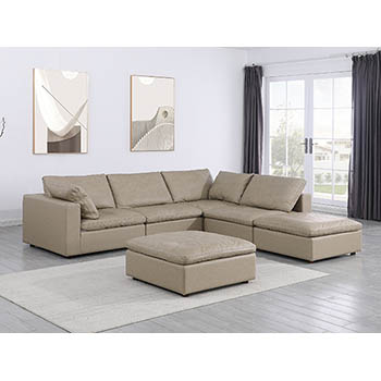 DivanItalia - Global United Furniture 1100 Sectional with Chaise, Top Grain Genuine Italian Leather 6 Piece Right Arm Facing with Ottoman in Beige color. 