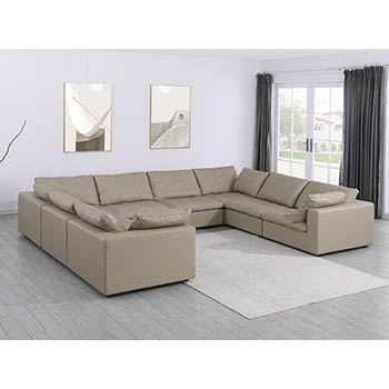 DivanItalia - Global United Furniture 1100 Sectional, Top Grain Genuine Italian Leather 8 Piece in Beige color.