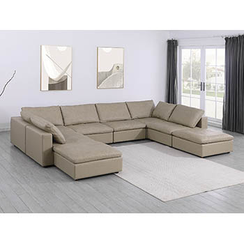 DivanItalia - Global United Furniture 1100 Sectional with Chaise, Top Grain Genuine Italian Leather 8 Piece in Beige color. 