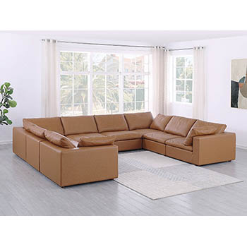 DivanItalia - Global United Furniture 1100 Sectional, Top Grain Genuine Italian Leather 8 Piece in Cognac color.