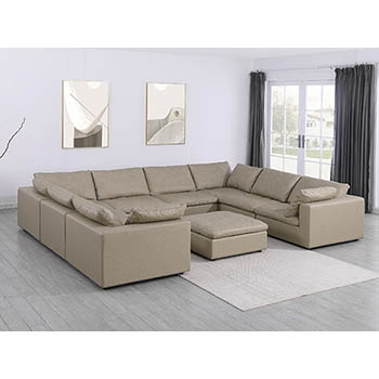 DivanItalia - Global United Furniture 1100 Sectional, Top Grain Genuine Italian Leather 9 Piece with Ottoman in Beige color. 