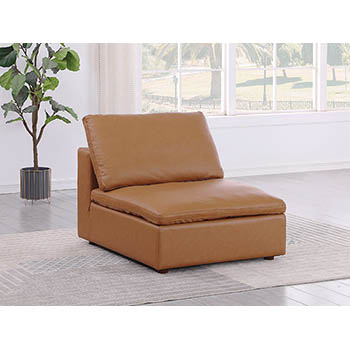 DivanItalia - Global United Furniture 1100 Top Grain Genuine Italian Leather Armless Chair in Cognac color.