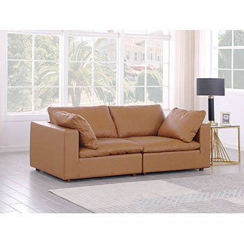 DivanItalia - Global United Furniture 1100 Top Grain Genuine Italian Leather Modular Loveseat in Cognac color.