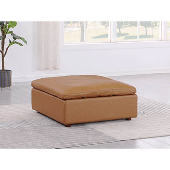 DivanItalia - Global United Furniture 1100 Top Grain Genuine Italian Leather Ottoman in Cognac color.