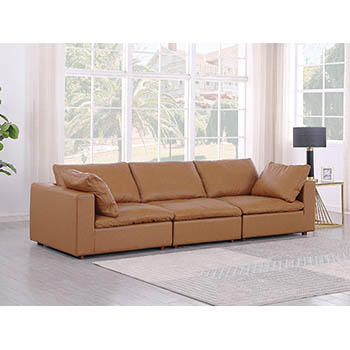 DivanItalia - Global United Furniture 1100 Top Grain Genuine Italian Leather Modular Sofa in Cognac color.