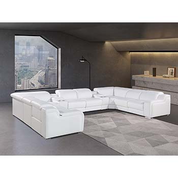 DivanItalia - Global United Furniture 1116, Italian Leather Sectional, 10 pieces with 4-Power Recliners & Console Set and Power Headrests in White color.