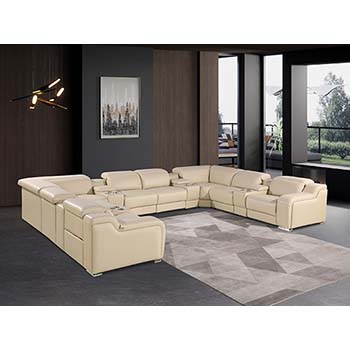 DivanItalia - Global United Furniture 1116, Italian Leather Sectional, 12 pieces with 4-Power Recliners & Console Set and Power Headrests in Beige color.