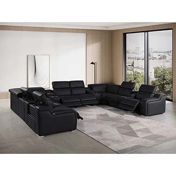 DivanItalia - Global United Furniture 1116, Italian Leather Sectional, 12 pieces with 4-Power Recliners & Console Set and Power Headrests in Black color.