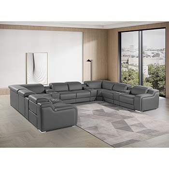 DivanItalia - Global United Furniture 1116, Italian Leather Sectional, 12 pieces with 4-Power Recliners & Console Set and Power Headrests in Dark Gray color.