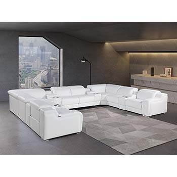 DivanItalia - Global United Furniture 1116, Italian Leather Sectional, 12 pieces with 4-Power Recliners & Console Set and Power Headrests in White color.