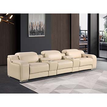 DivanItalia - Global United Furniture 1116, 5 piece Power Reclining Italian Leather Sofa with Console Set and Power Headrests in Beige color.