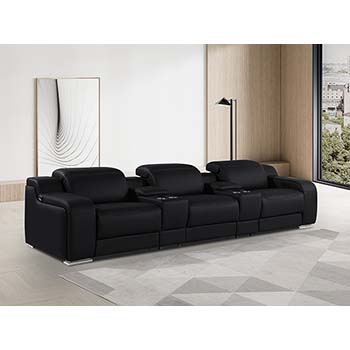 DivanItalia - Global United Furniture 1116, 5 piece Power Reclining Italian Leather Sofa with Console Set and Power Headrests in Black color.