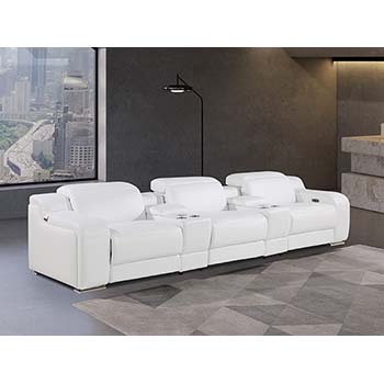 DivanItalia - Global United Furniture 1116, 5 piece Power Reclining Italian Leather Sofa with Console Set and Power Headrests in White color.