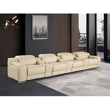 DivanItalia - Global United Furniture 1116, 7 piece Power Reclining Italian Leather Sofa with Console Set and Power Headrests in Beige color.