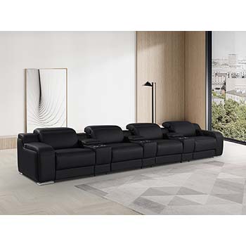 DivanItalia - Global United Furniture 1116, 7 piece Power Reclining Italian Leather Sofa with Console Set and Power Headrests in Black color.