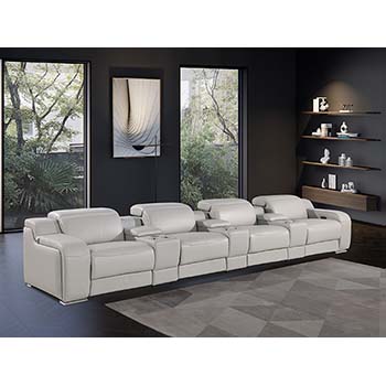 DivanItalia - Global United Furniture 1116, 7 piece Power Reclining Italian Leather Sofa with Console Set and Power Headrests in Light Gray color.