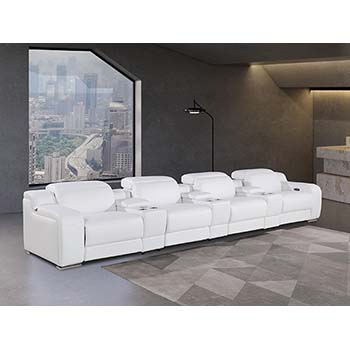 DivanItalia - Global United Furniture 1116, 7 piece Power Reclining Italian Leather Sofa with Console Set and Power Headrests in White color.