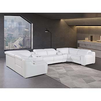 DivanItalia - Global United Furniture 1116, Italian Leather Sectional, 8 pieces with 2-Power Recliners & Console Set and Power Headrests in White color.