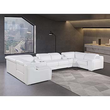 DivanItalia - Global United Furniture 1116, Italian Leather Sectional, 8 pieces with 4-Power Recliners & Console Set and Power Headrests in White color.