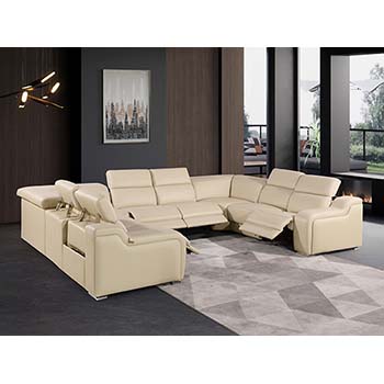 DivanItalia - Global United Furniture 1116, Italian Leather Sectional, 8 pieces with 4-Power Recliners & Power Headrests in Beige color.