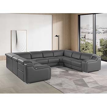 DivanItalia - Global United Furniture 1116, Italian Leather Sectional, 8 pieces with 4-Power Recliners & Power Headrests in Dark Gray color.