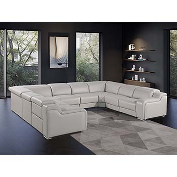 DivanItalia - Global United Furniture 1116, Italian Leather Sectional, 8 pieces with 4-Power Recliners & Power Headrests in Light Gray color.