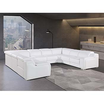 DivanItalia - Global United Furniture 1116, Italian Leather Sectional, 8 pieces with 4-Power Recliners & Power Headrests in White color.