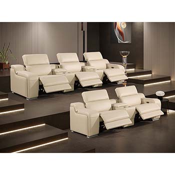 DivanItalia - Global United Furniture 1116, 8 piece Power Reclining Italian Leather Sofa & Loveseat with Console Set and Power Headrests in Beige color.