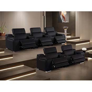 DivanItalia - Global United Furniture 1116, 8 piece Power Reclining Italian Leather Sofa & Loveseat with Console Set and Power Headrests in Black color.